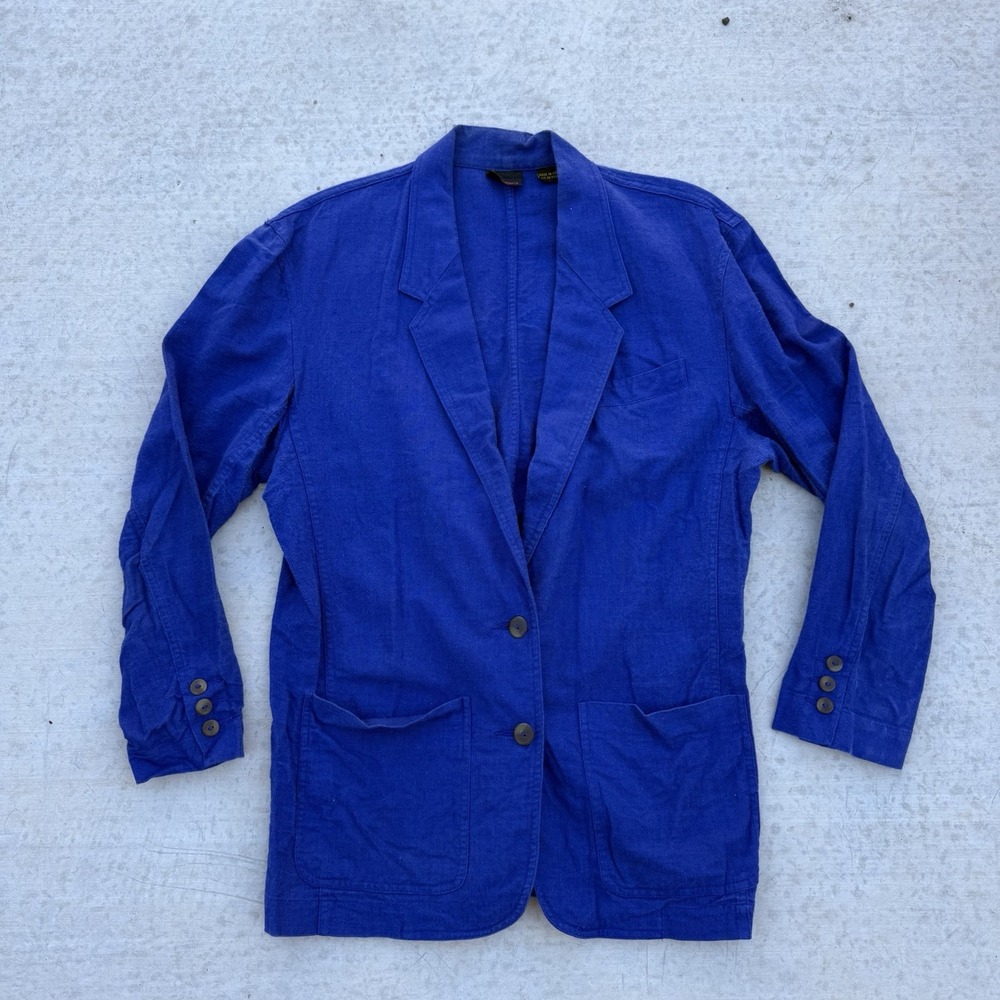 Vintage LizSport Womens Unstructured Small Blue Cotton Linen Blazer Vibrant‎